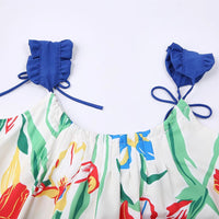 Women's Kawaii Lace-up Floral Printed Slip Dress