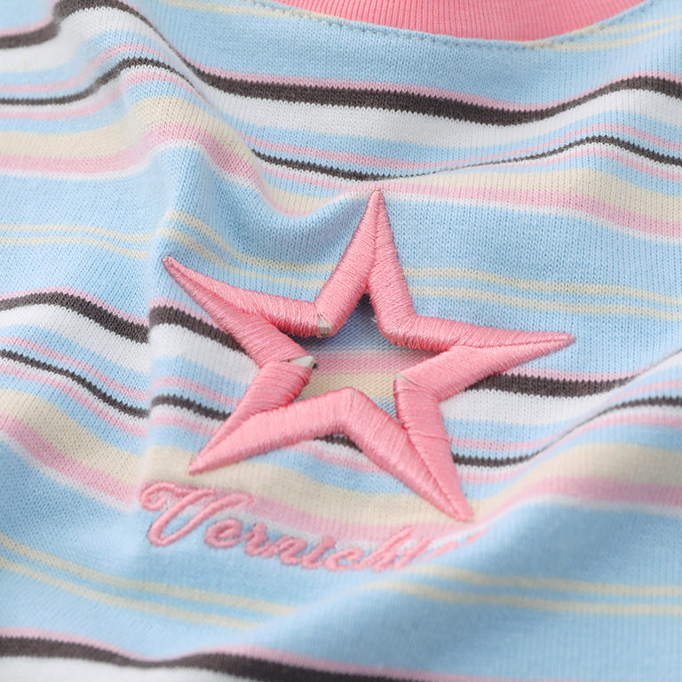 Women's Kawaii Star Cutout Striped Crop Top