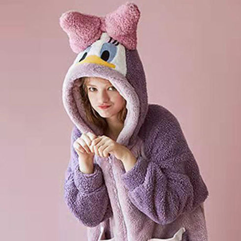 Women's Kawaii Contrast Color Wool-like Winter Pajamas With Bowknot