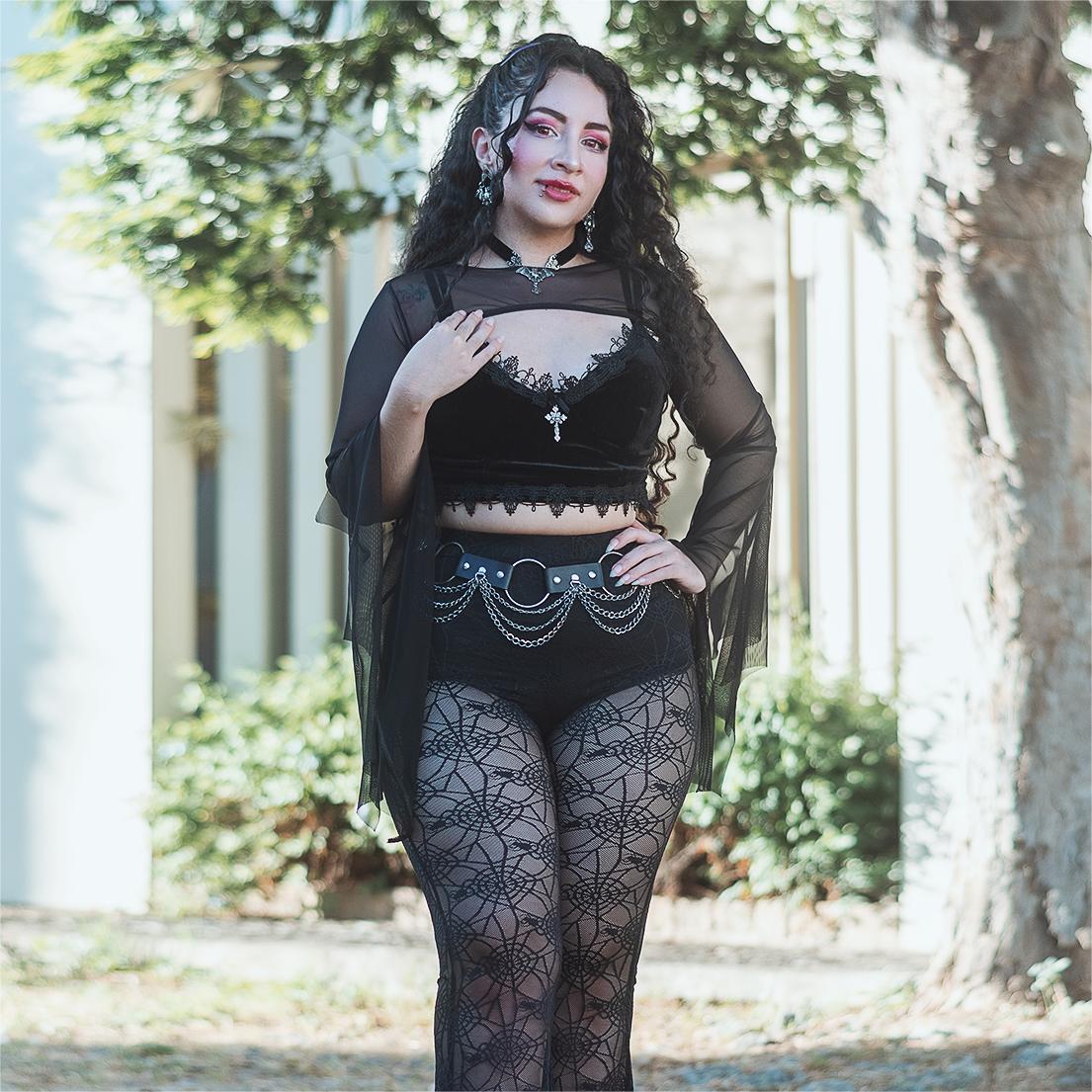 Women's Gothic Lace Hem Cross Velet Bustiers
