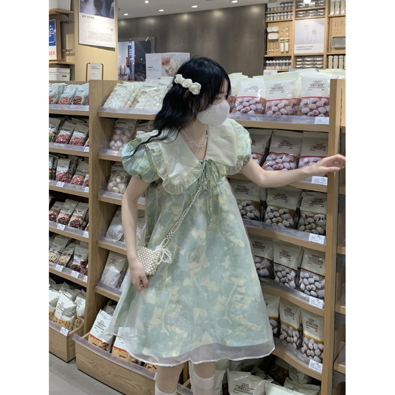 Robe imprimée florale à col de poupée Lolita pour femmes