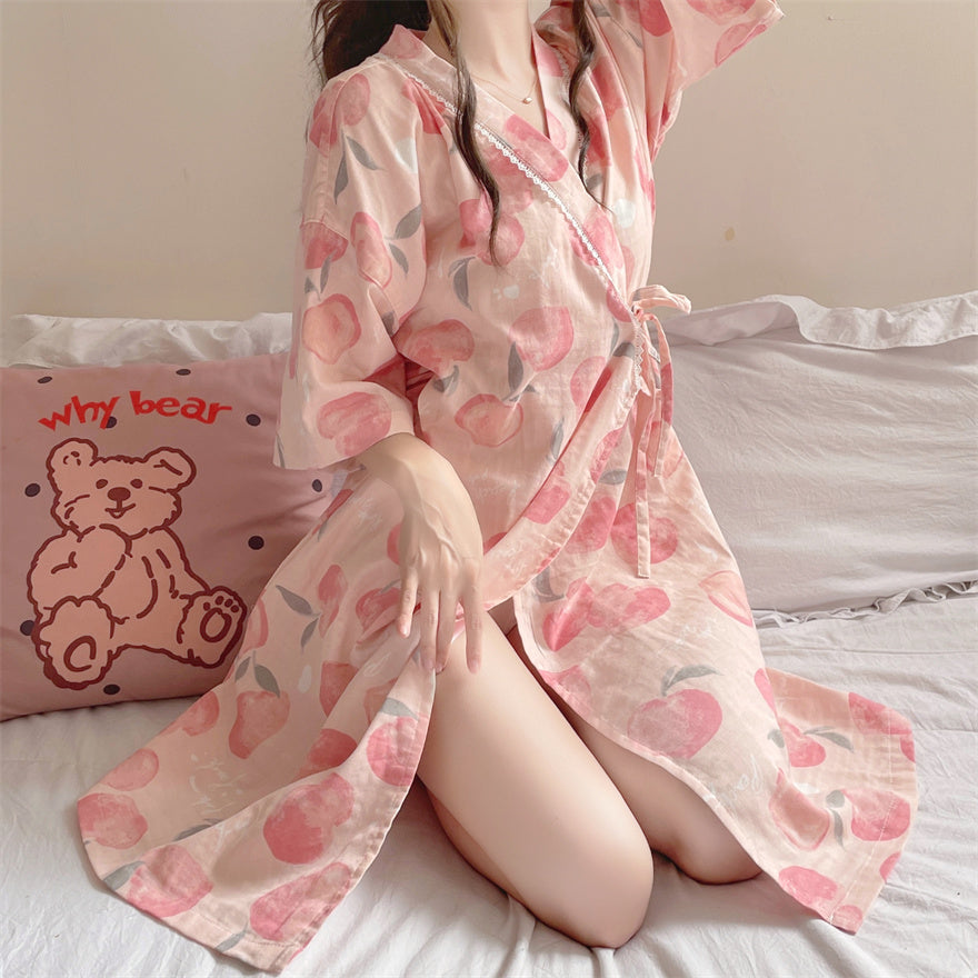 Women's Kawaii Peach Lacing-up Kimono Dress