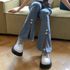 Women's Kawaii High-waisted Slit Bell-bottom Jeans