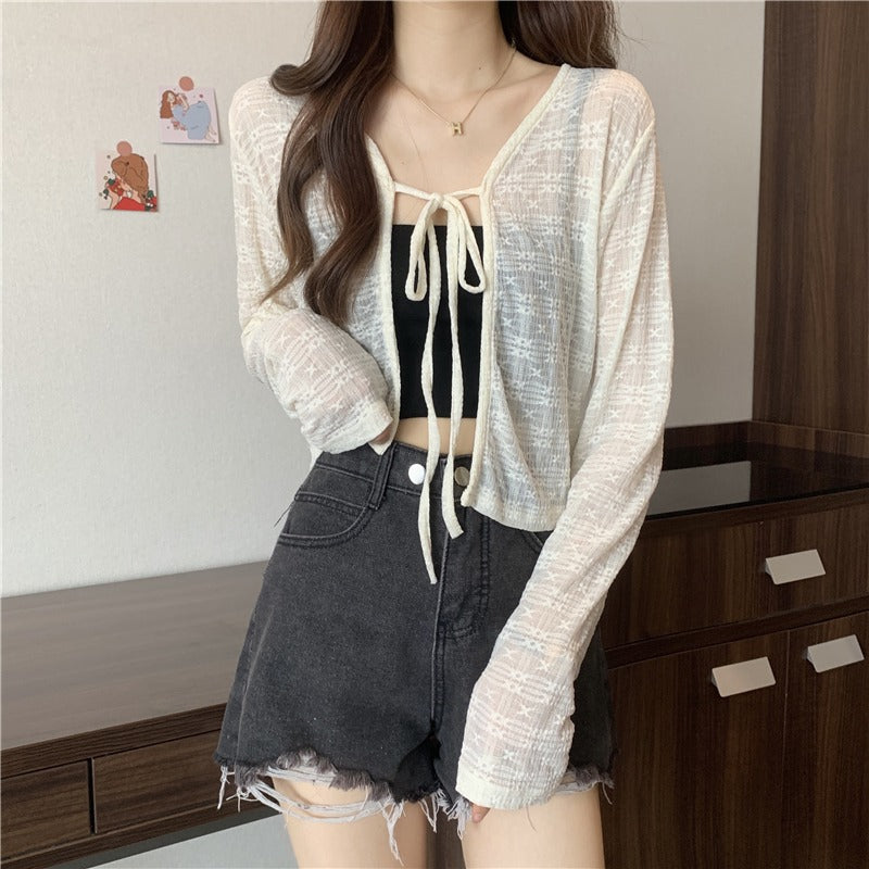 Women's Kawaii Strappy Sheer Knitted Cardigan