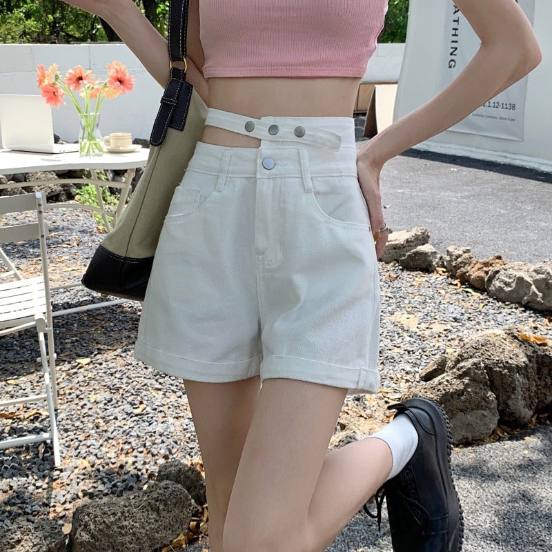 Women's Korean Fashion Strap High-waisted Denim Shorts