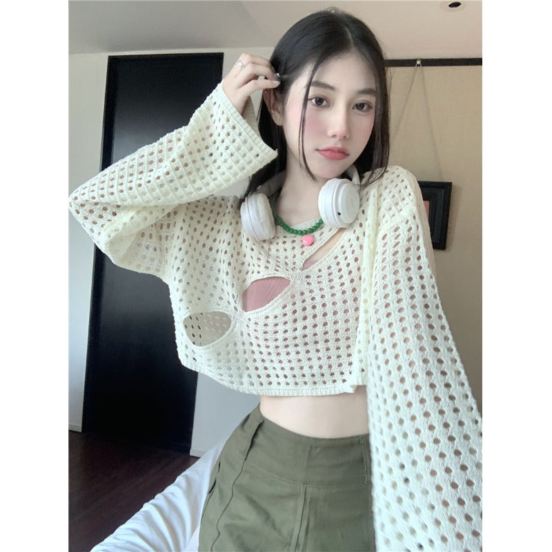 Women's Korean Style Cutout Knitted Crop Top