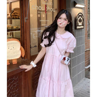 Women's Kawaii Peter Pan Collar Puff Sleeved Pink Doll Dress
