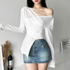 Women's Korean Style V-neck Ruffles Long Sleeved Shirt