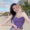 Women's Korean Style Strappy Ruffled Knitted Bustier