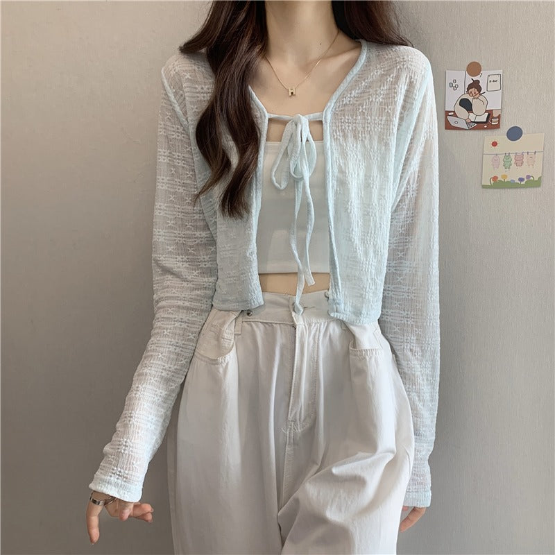 Women's Kawaii Strappy Sheer Knitted Cardigan
