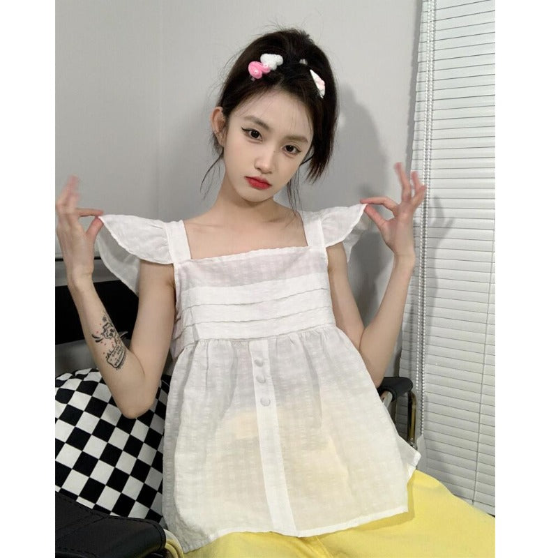 Women's Korean Fashion Square Collar Plaid Vest