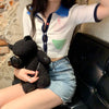 Women's Kawaii Contrast Color Bear Knitted Top