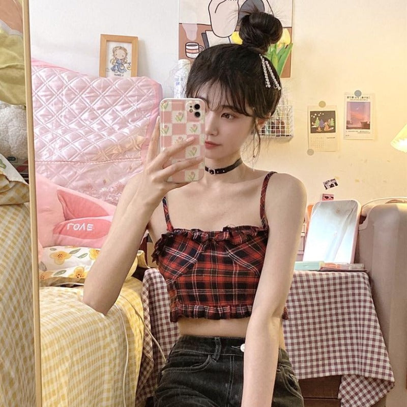 Women's Sexy Red Plaid Bustier