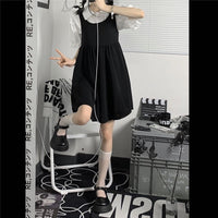 Women's Cute Plicated Suspender Skirt with Doll Collar Shirt
