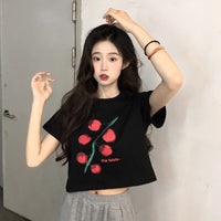 T-shirt corta da donna con stampa di ciliegie carine