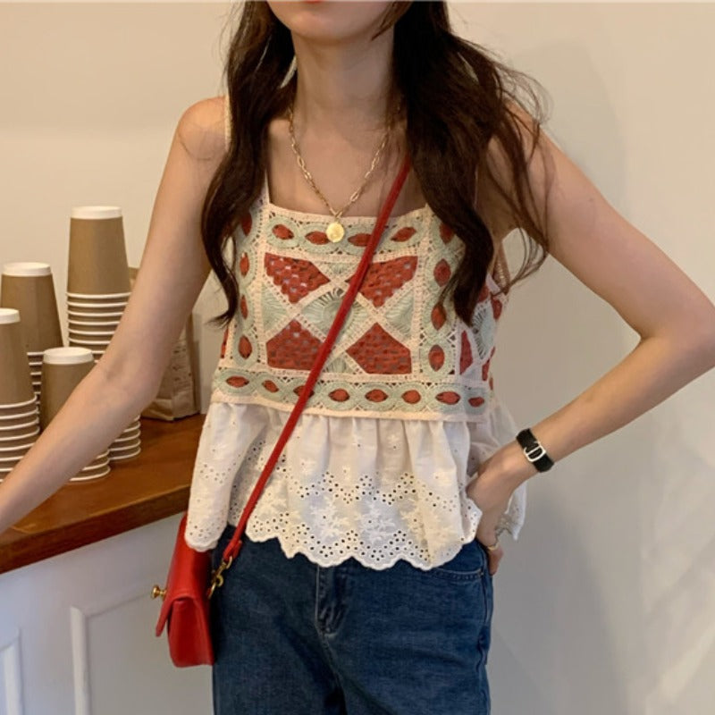 Women's Kawaii Vintage Diamond Crochet Vest