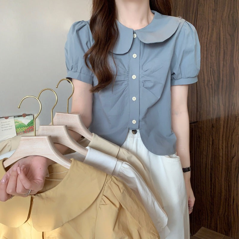 Camicia da donna con collo a bambola Kawaii con maniche a sbuffo