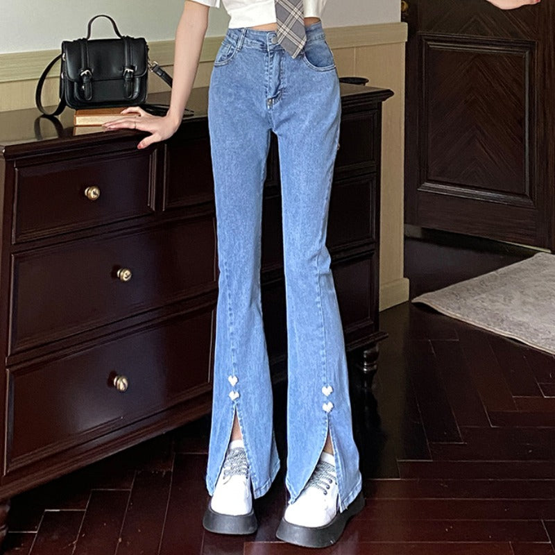 Damen-Jeans „Kawaii“ mit hohem Bund und Schlitz und Schlaghose