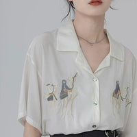 Camicie ricamate cammello moda coreana da donna