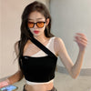 Women's Korean Style Contrast Color Irregular Shoulder Strap Knitted Tank Top