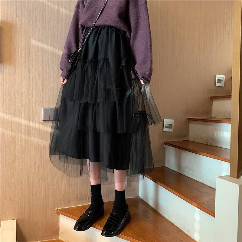 A-line Multi-layered Skirt With Bowknot - Kawaiifashion