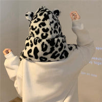 Kawaiifashion As Picture Женские капюшоны с леопардовым принтом Kawaii, шарфы для сращивания