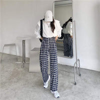Kawaiifashion As Picture Women's Vintage Houndstooth Printed Straight Pants