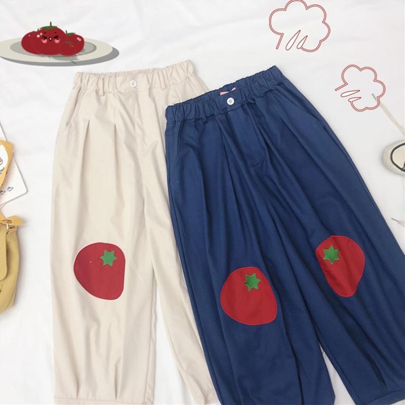 秋のトマト刺繍ジョガーパンツ-かわいいファッション