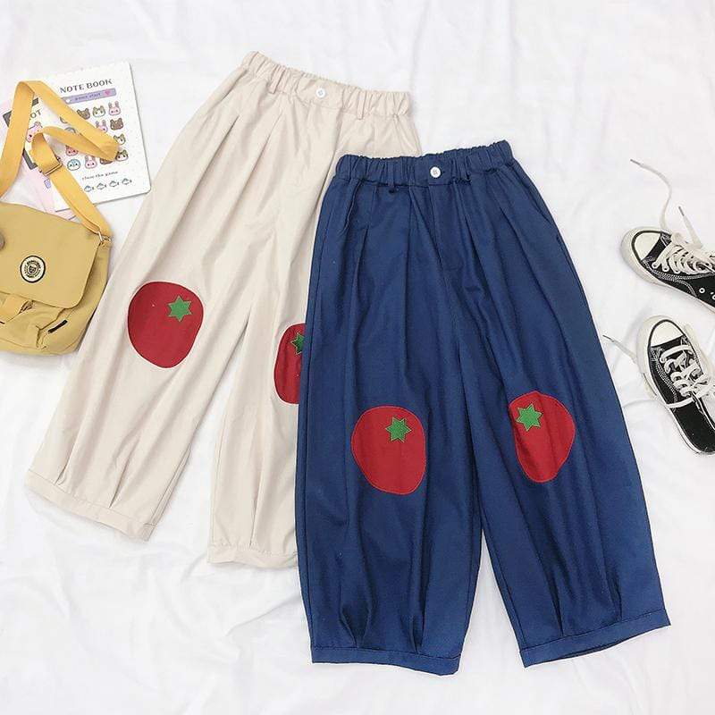 秋のトマト刺繍ジョガーパンツ-かわいいファッション