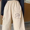 Bear Embroidered Straight-leg Pants - Kawaiifashion