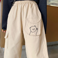 Bear Embroidered Straight-leg Pants - Kawaiifashion