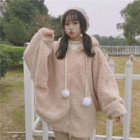 Bunny Puff Sleeved Hooded Woolen Coat - Kawaiifashion