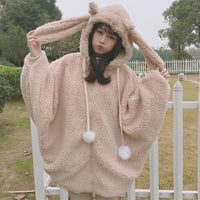 Шерстяное пальто с капюшоном и пышными рукавами Bunny - Kawaiifashion