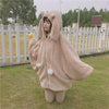 Bunny Puff Sleeved Hooded Woolen Coat - Kawaiifashion