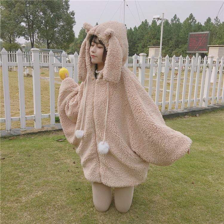Шерстяное пальто с капюшоном и пышными рукавами Bunny - Kawaiifashion