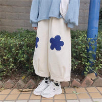 Pantalones sueltos con estampado de flores - Kawaiifashion