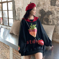 Strawberry Printed Loose Hoodies With Pocket - Kawaiifashion