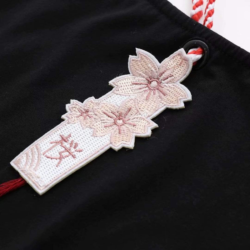 Kawaiifashion black Women's Harajuku Sakura Embroidered With Tassels Ripped Tees