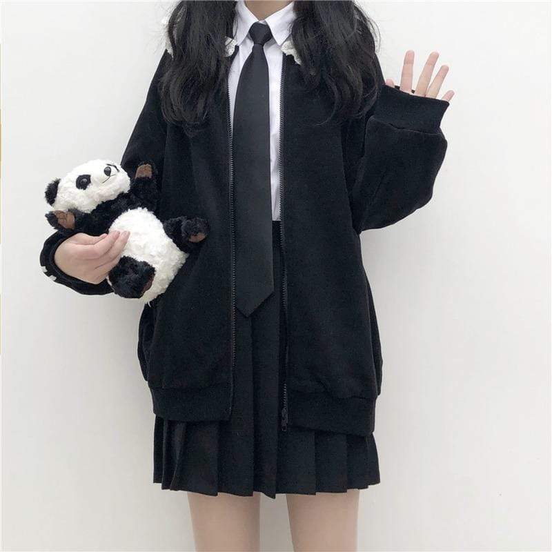 Kawaiifashion noir femmes mode coréenne Constrast couleur bande lâche manteaux de sport
