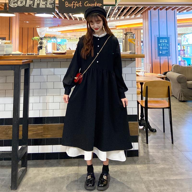 Kawaiifashion vestidos de dobladillo falbala de color de contraste de moda coreana para mujer negra