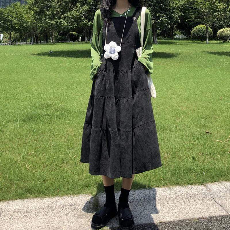Women's Korean Fashion High-waisted Corduroy Overall Dresses 
