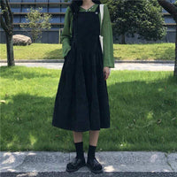 Women's Korean Fashion High-waisted Corduroy Overall Dresses 