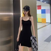 Kawaiifashion black Women's Korean Fashion Ripped Fitted Slip Dresses Black