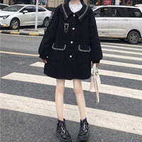 Kawaiifashion черные женские винтажные пальто с пышными рукавами и воротником в стиле Питера Пэна