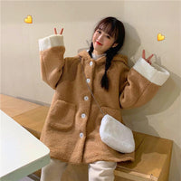 Cappotto di lana monopetto con cappuccio orecchini coniglietto - Kawaiifashion