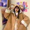 Bunny Earrings Hooded single-breasted Woolen Coat - Kawaiifashion