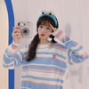 Candy Contrast Color Stripes Knitted Tops - Kawaiifashion