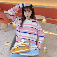 Hauts tricotés à rayures de couleurs contrastées - Kawaiifashion