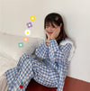 Cherry Lace Ruffles Plaid Long Sleeved Pajama - Kawaiifashion