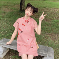 Chinoiserie Embroidered Loosed Dress-Kawaiifashion